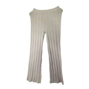 H&M Ribbed Knit Wide Leg Pants Beige Livaeco Viscose Blend Women Size S